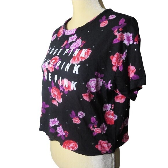 PINK VICTORIA'S‎ SECRET Cropped Floral, Bling Tee Size XS/XP - Picture 8 of 12